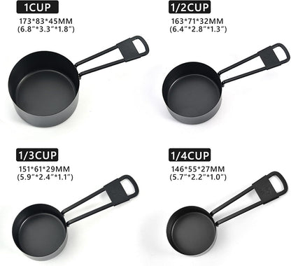 9PCS Black Stainless Steel Measuring Cups and Spoons Set, Heavy Duty Measuring Cup Set