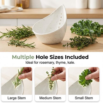 Herb Stripper Bowl, 2026 NEW Ceramic Herb Peeling Bowl with Multi-Size Holes, Pottery Leaf Stripping Tool for Kitchen, Fast Herb Removal for Kale, Basil, Rosemary, Cilantro, Parsley (White)