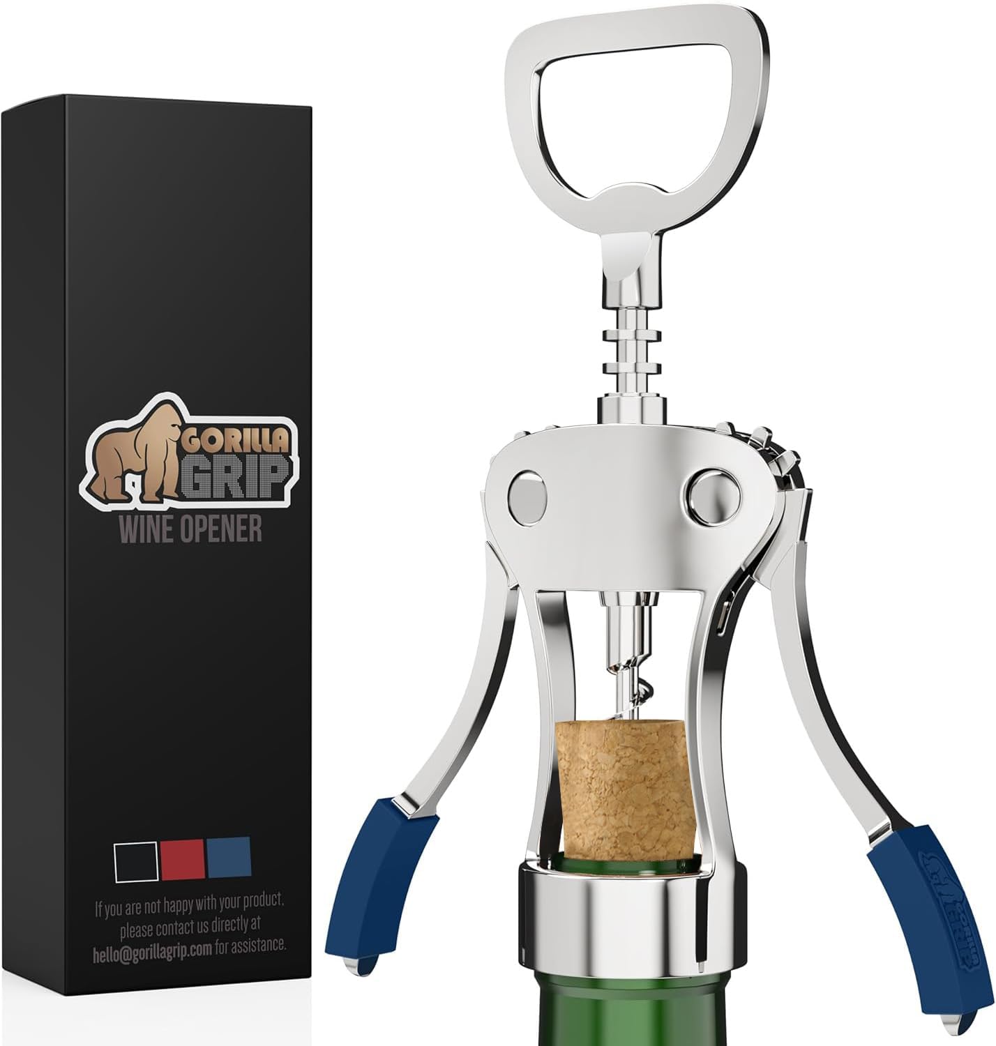 GORILLA GRIP BPA-Free Premium Wine Opener, Easy to Use Smooth Zinc Alloy Wing Corkscrew, Multifunctional Bottle Openers Remove Corks, Caps, Sharp Cork Screw, Dishwasher Safe, Bar Essentials, Black