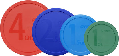 Pyrex (1) 322-PC Green, (1) 323-PC Orange, (1) 325-PC Blue, and (1) 326-PC Red Mixing Bowl Lids (FOR PYREX MIXING BOWLS ONLY) - Made in the USA