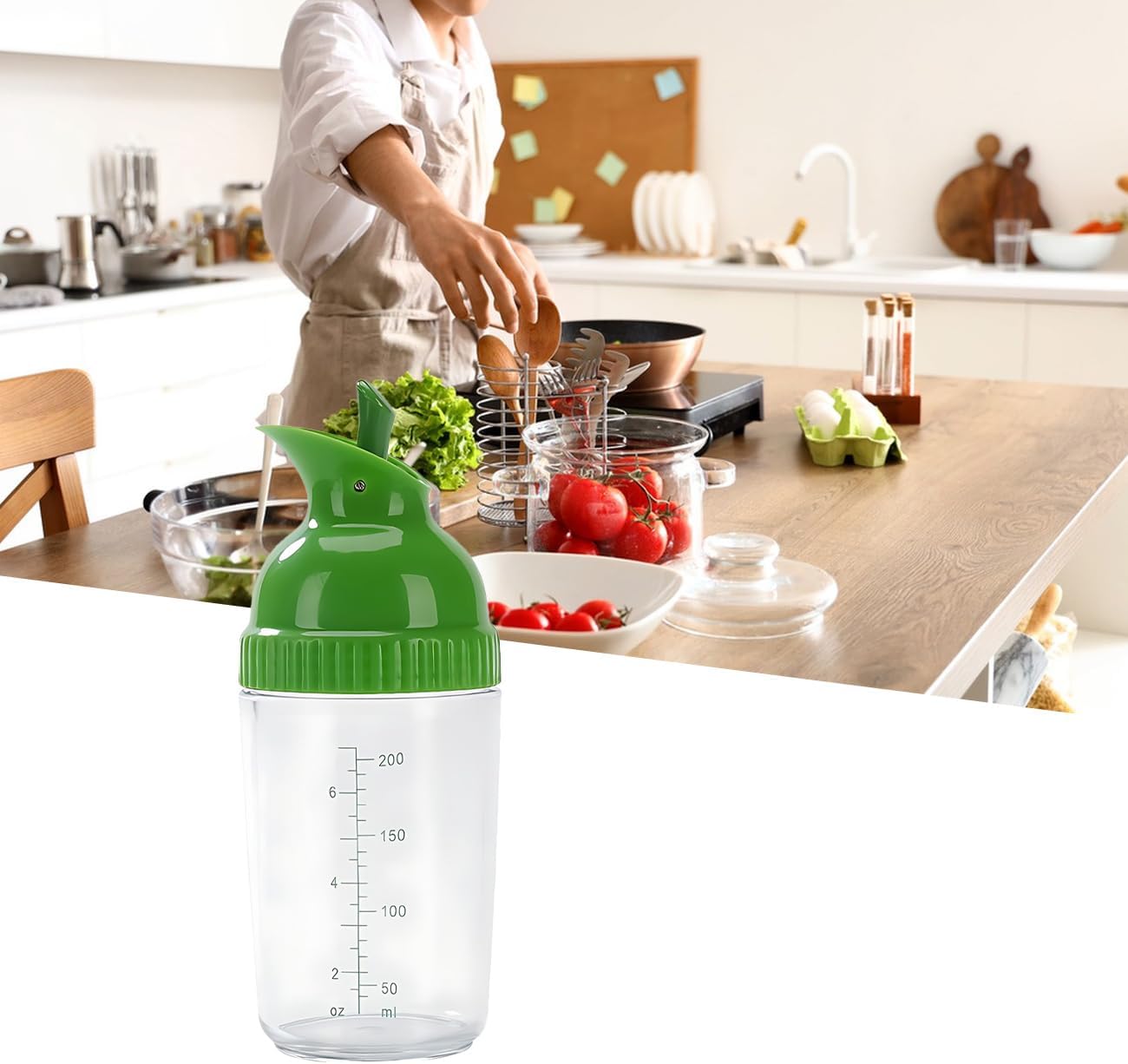 Wokyo Salad Dressing Shaker, Homemade Salad Dressing Bottle Mixer Measure Dripless Pour, Leak-free, Soft Grip, Dishwasher Safe BPA Free (Green)