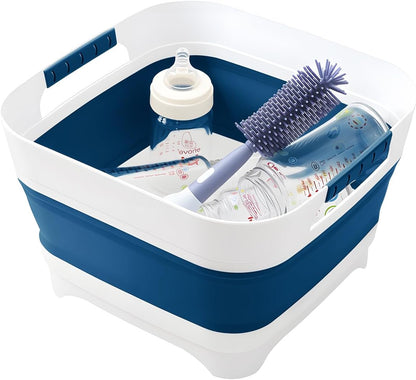 2.6 Gal/10L Collapsible Wash Basin with Drain Plug, Portable Foldable Dish Tub, Large Capacity Space-Saving Sink for Baby Bottles, RV, Camping, Kitchen, Travel & Outdoor Use
