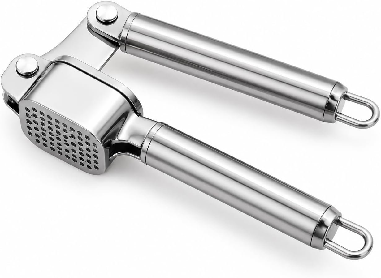 Stainless Steel Garlic Press, Heavy Duty Garlic Crusher Mincer, Easy Squeeze Ergonomic Handle, Kitchen Tool for Garlic Ginger