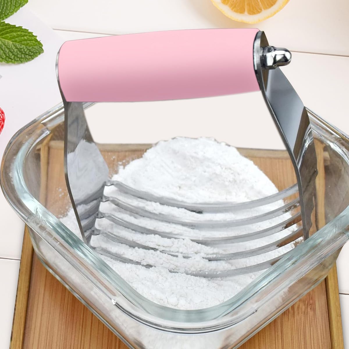 Dough Blender, Top Professional Pastry Cutter with Heavy Duty Stainless Steel Blades, Large Size, Pink