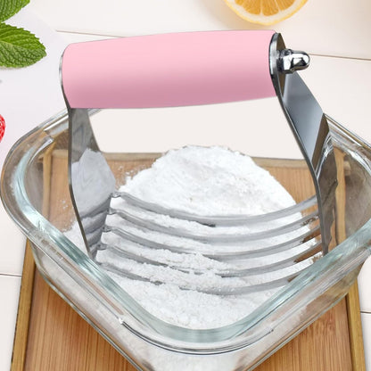 Dough Blender, Top Professional Pastry Cutter with Heavy Duty Stainless Steel Blades, Large Size, Pink