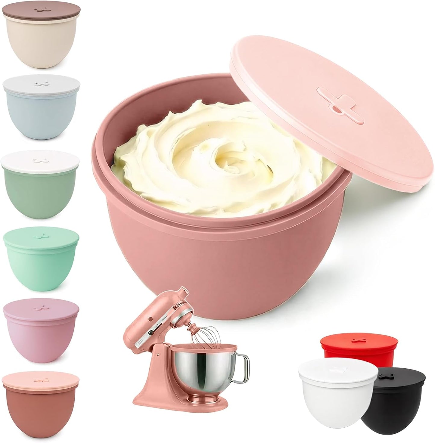 Omoiyari Premium MultiColors 3-Pack Silicone Bowl Liners with Lids for KitchenAid 7-Qt Bowl-Lift (Only), 2mm Extra-Thick Silicone, Odour-Free,Air Valves for Dough Proofing,Dishwasher Safe, BPA Free