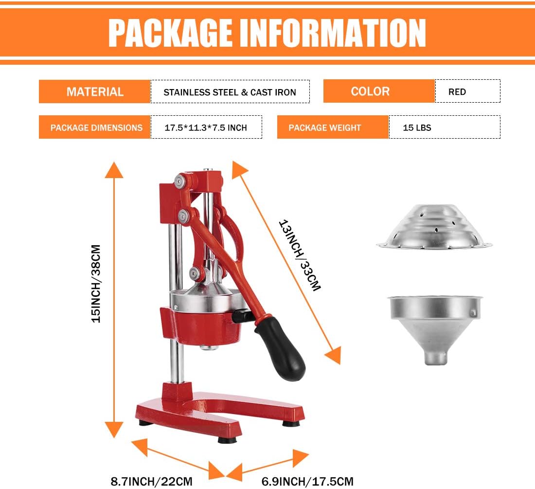 Commercial Heavy Duty Cast Iron Hand Press Manual Orange Citrus Lemon Lime Grapefruit Pomegranate Fruit Juice Squeezer Machine with Stainless Steel Cup