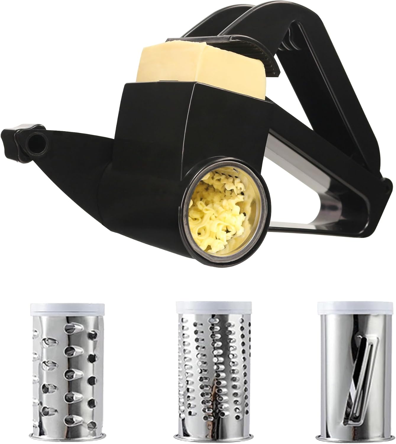 Rotary Cheese Grater – Stainless Steel Handheld Cheese Grinder for Hard Cheese, Chocolate & Nuts – Ergonomic Handle, Easy-to-Clean Drum, Durable Kitchen Tool for Home, Cooking & Baking