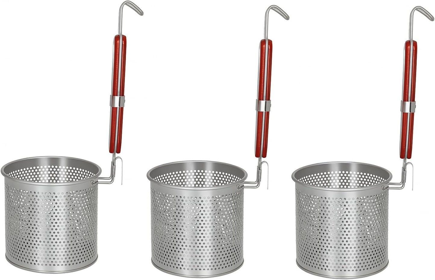 Mesh Pasta Basket Food Strainer Insert For Pot, Colander with Round Wooden Handle Stainless Steel Mesh Spider Strainer for Pasta Noodles Dumpling Vegetable