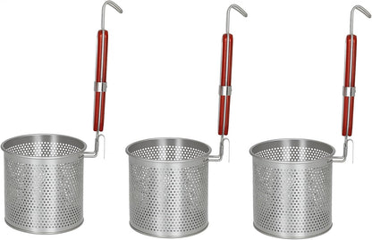 Mesh Pasta Basket Food Strainer Insert For Pot, Colander with Round Wooden Handle Stainless Steel Mesh Spider Strainer for Pasta Noodles Dumpling Vegetable