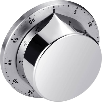 Albayrak Kitchen Timer, Chef Cooking Timer Clock with Loud Alarm, No Batteries Required, 100% Mechanical - Magnetic Backing, Exquisite Stainless Steel Body - Countdown Reminder - Silver 1Pack