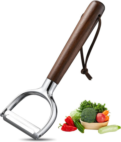Ugotit Premium Vegetable Peeler, I Type 304 Stainless Steel Swivel Blade, Potato Eye Remover, Real Wood Handle Leather Strap, Kitchen Essentials