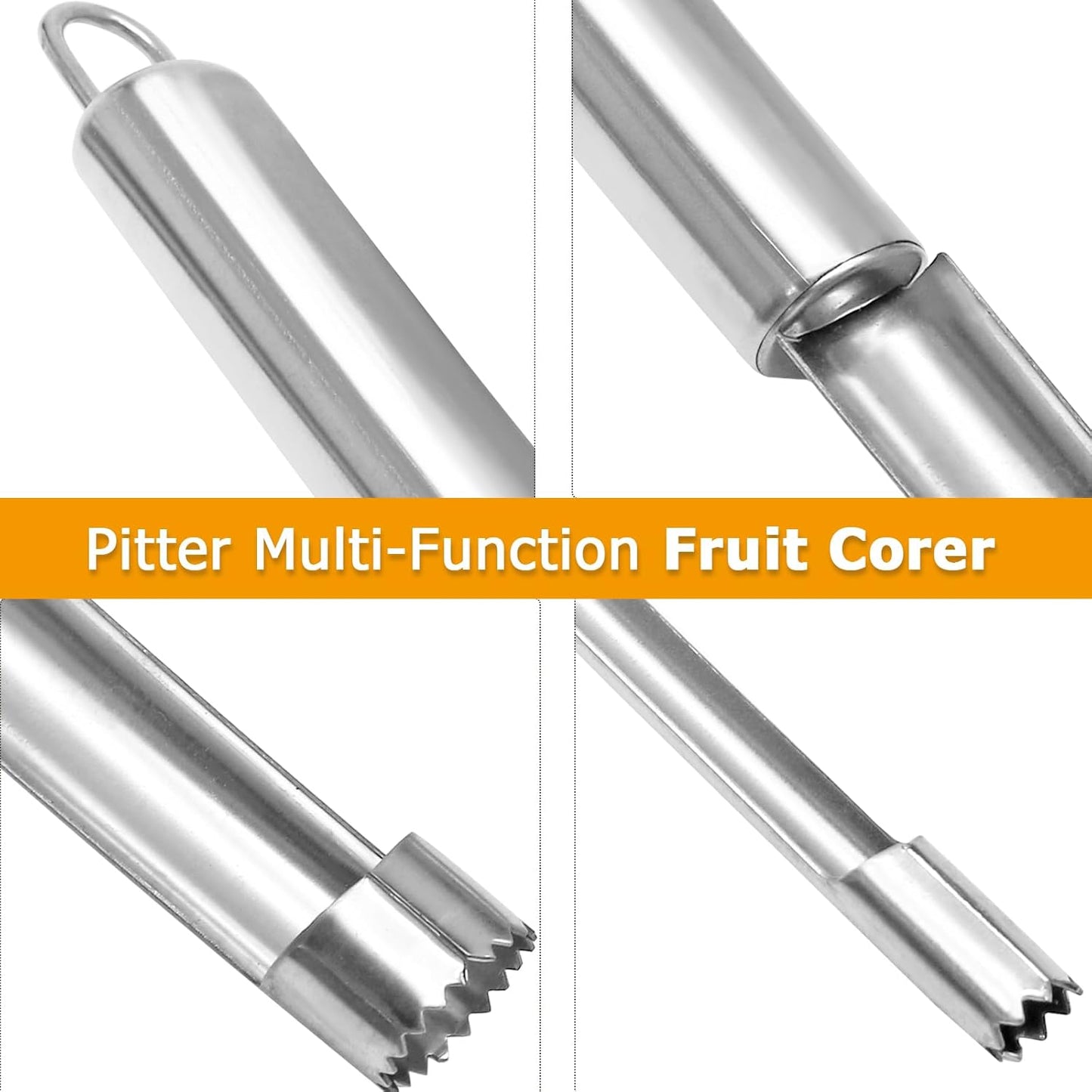 Multi-Function Corer and Pitter Set 4 Pieces Stainless Steel Remover Tools for Apple, Pear, Cherry, Jujube, Red Dates Suitable for Home Kitchen