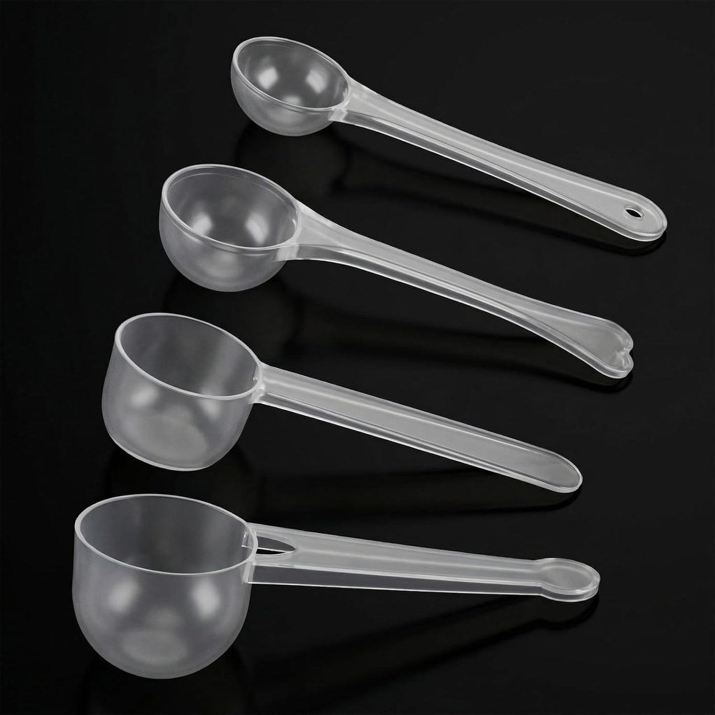 4 Pcs Measuring Spoons Set, Clear Long Handle Plastic Measuring Spoons Coffee Protein Milk Powder Scoops Spoon Kitchen Tools for Creatine Protein Formula Gram Measurings Scooper (1g/3g/5g/10g)
