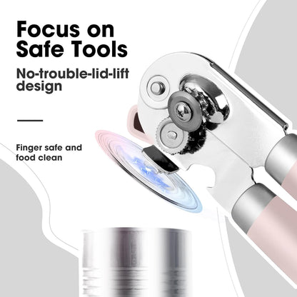 Beneno Heavy Duty Hand Can Opener Manual with Magnet, Durable Sharp Carbon Steel Blade Smooth Cutting, Big Effort-Saving Knob & Soft Grip Handle, Multifunctional Kitchen Tool with Bottle Opener, Green