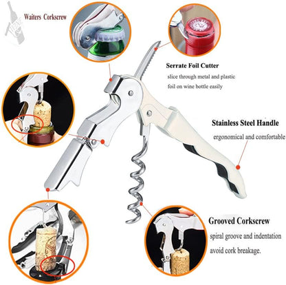 Kit-Home Professional Waiter Corkscrew Wine Openers Set (4 PCS),Upgraded with Heavy Duty Stainless Steel Hinges Wine Key for Restaurant Waiters, Sommelier, Bartenders