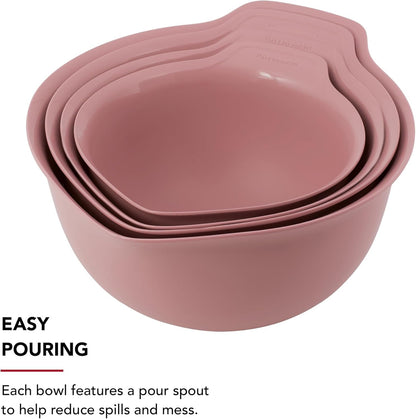 KitchenAid Universal Nesting Plastic Mixing Bowls, Set Of 3, 2.5 quart, 3.5 quart, 4.5 quart, Non Slip Base with Easy Pour Spout to Reduce Mess, Dishwasher Safe, Aqua Sky, White, Gray