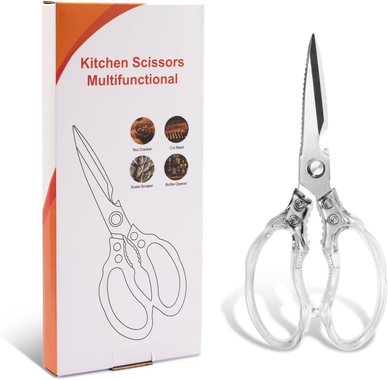 CGBE Kitchen Scissors, Multi-Purpose Kitchen Shears, Heavy Duty Dishwasher Safe Food Scissors for Chicken, Poultry, Fish, Meat & Herbs with Non-Slip Grips - Sliver