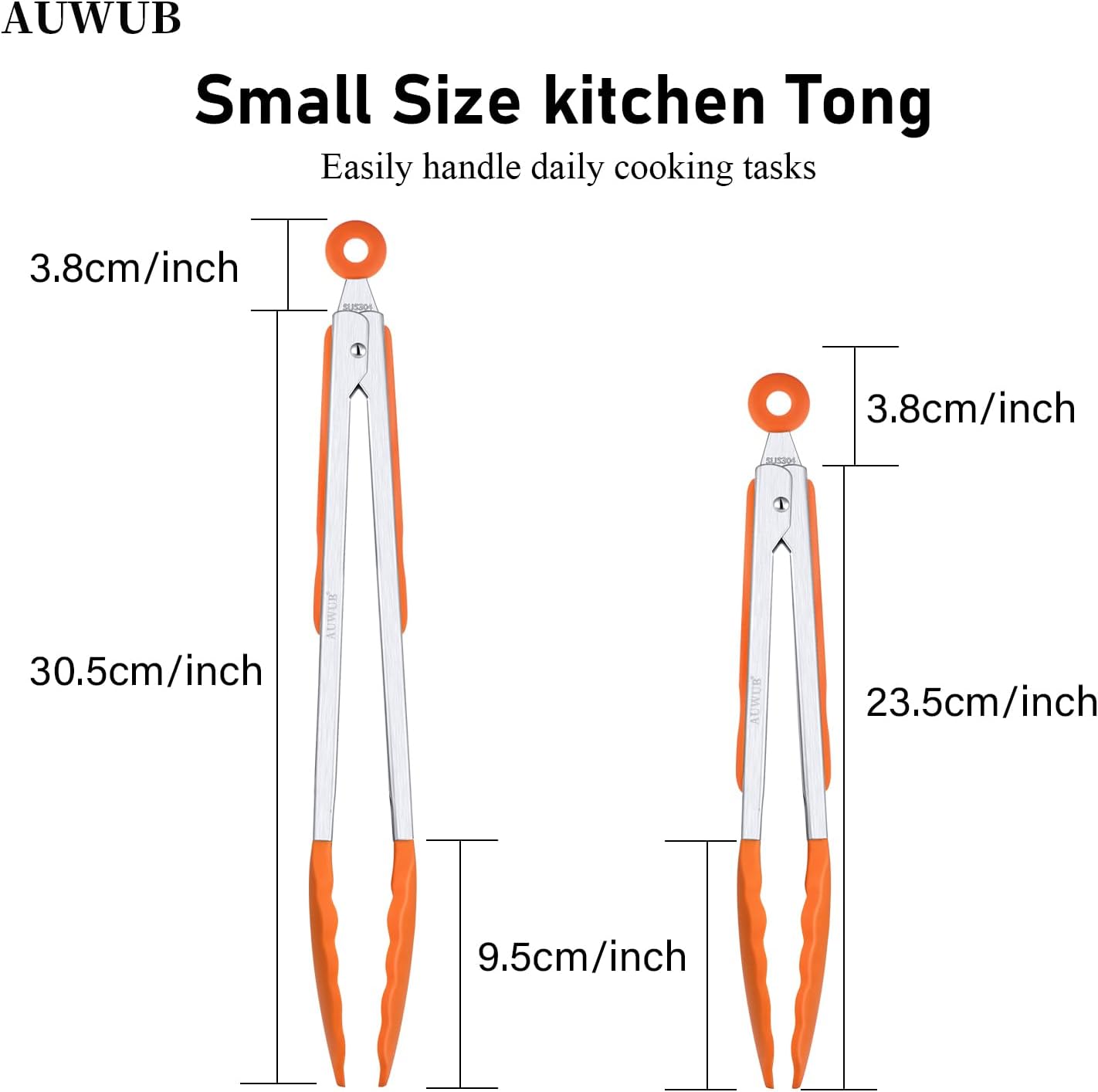 9+12 Inch Blue Salad Tongs 2-Piece Set, Silicone with 304 Stainless Steel Core & Non-Slip Grip, Kitchen Utensils for Grilling Salad