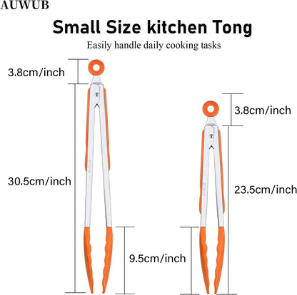 9+12 Inch Blue Salad Tongs 2-Piece Set, Silicone with 304 Stainless Steel Core & Non-Slip Grip, Kitchen Utensils for Grilling Salad