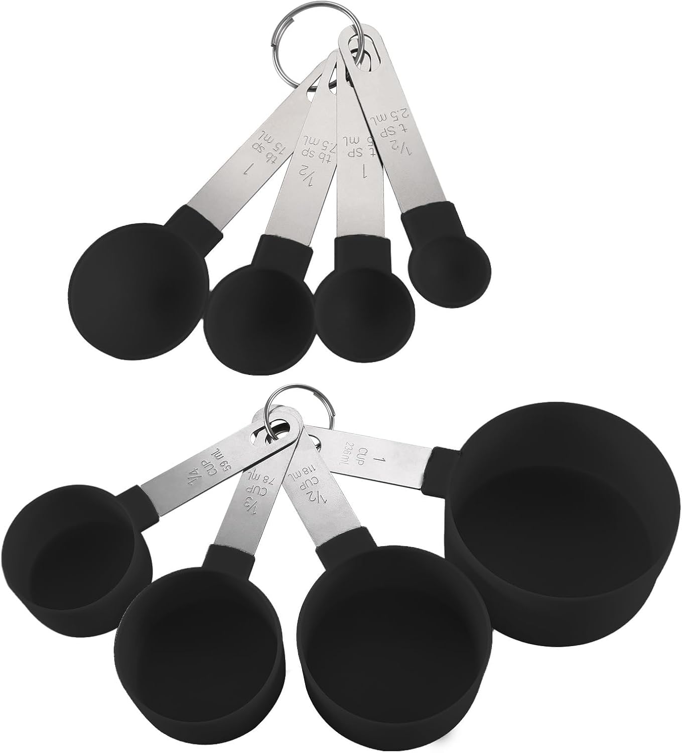 Plastic Measuring Cup & Spoon Set – 8-Piece with Stainless Steel Handles, Stackable, for Baking & Cooking