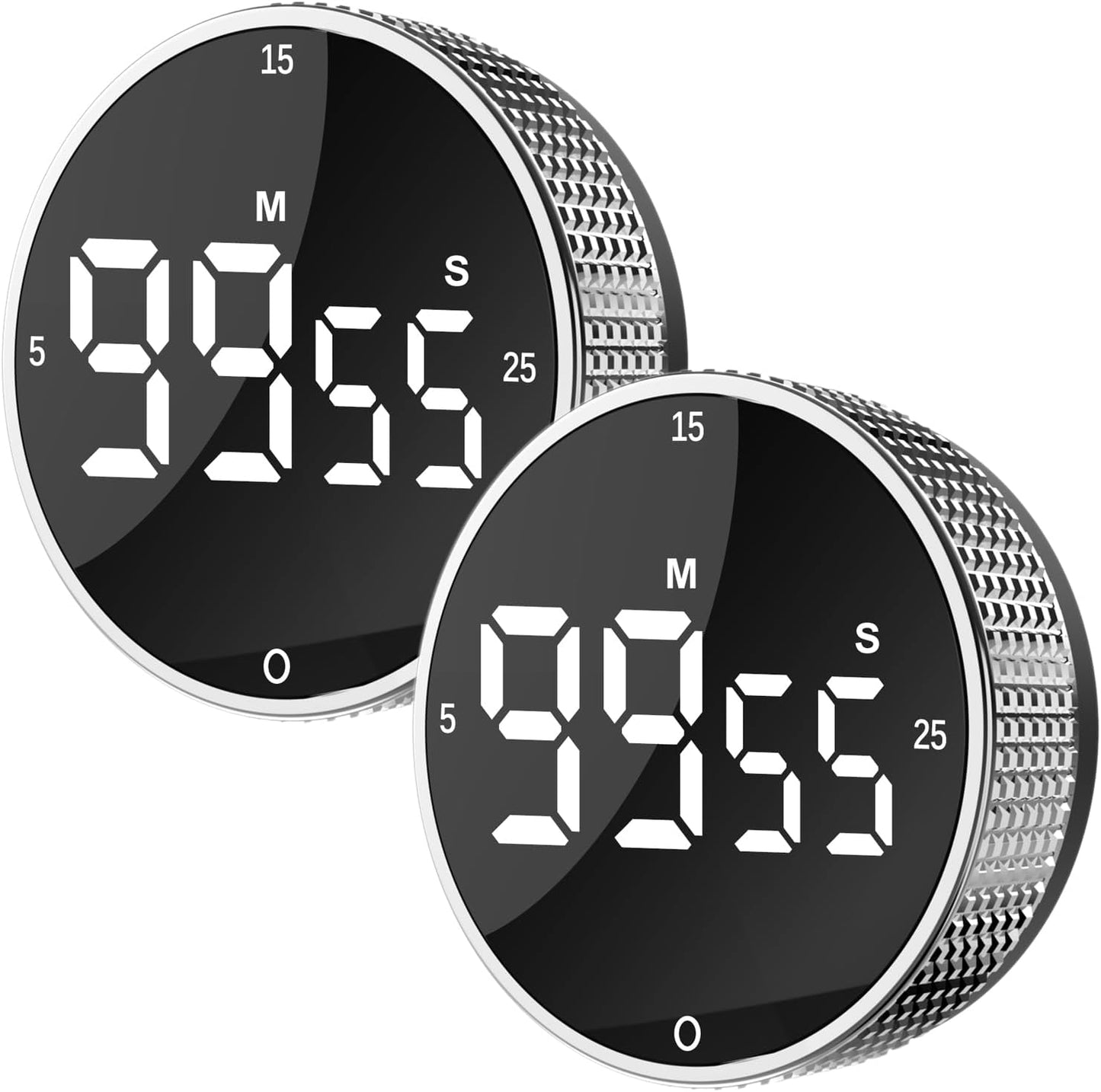 Upgrade Digital Kitchen Timer - Magnetic Countdown Countup Visual Pomodoro Timer with Large LED Display, 3-Preset Times (5, 15, 25), 3 Volume Levels, Ideal for Cooking, Baking and Fitness (1, Black)