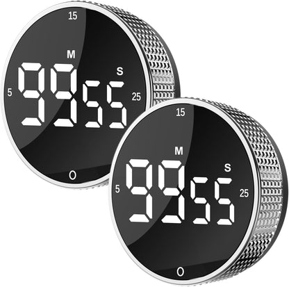 Upgrade Digital Kitchen Timer - Magnetic Countdown Countup Visual Pomodoro Timer with Large LED Display, 3-Preset Times (5, 15, 25), 3 Volume Levels, Ideal for Cooking, Baking and Fitness (1, Black)