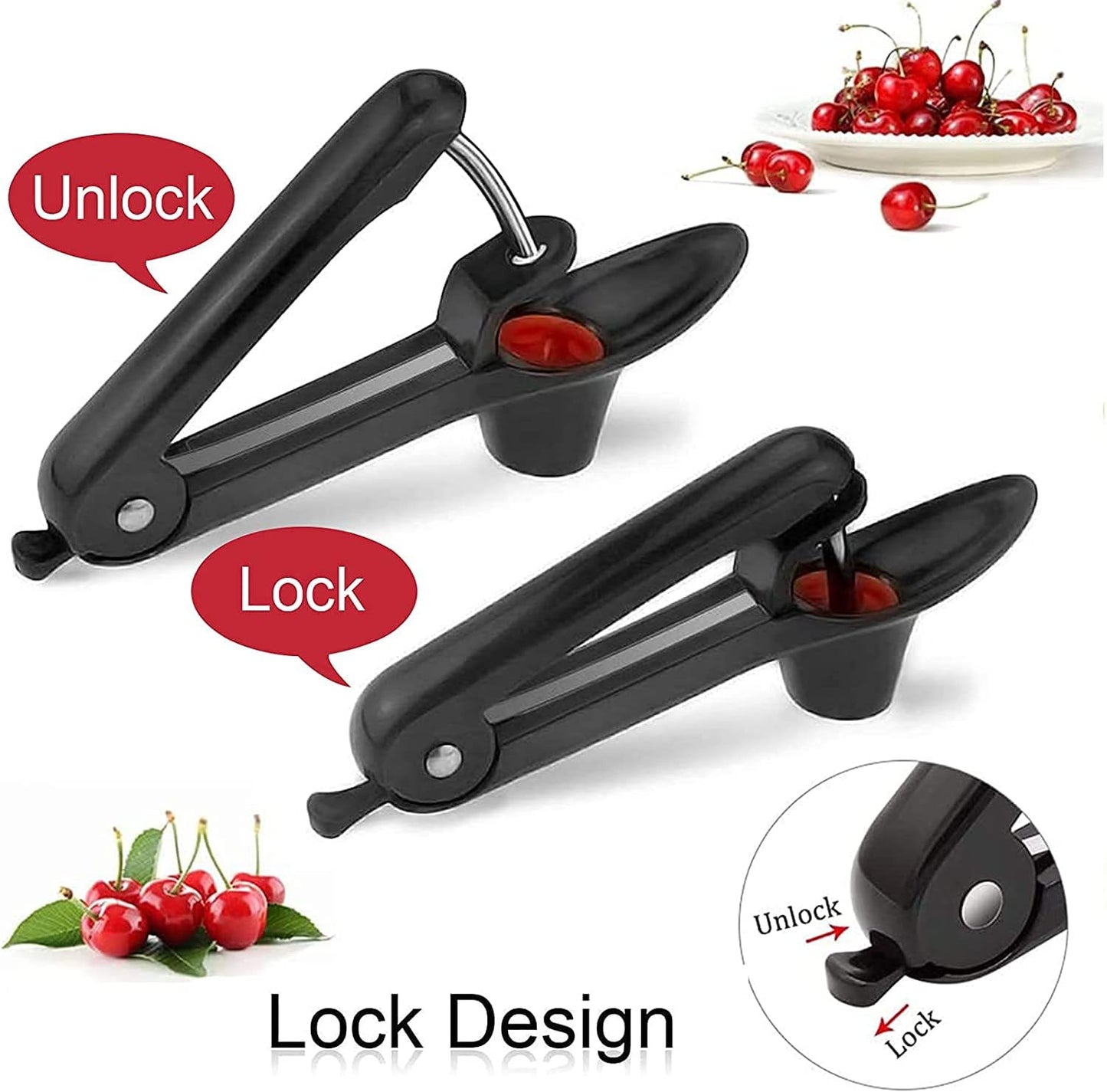 Cherry Pitter,Cherry Seed Remover Olives Pitter Tool with Space-Saving Lock Design,Multi-Function Fruit Pit Remover for Making Cherry Jam ( Stainless Steel / Heavy-Duty)