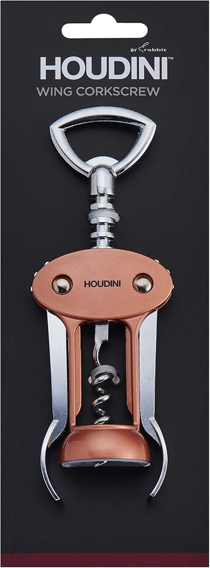Houdini Wing Corkscrew Wine Bottle Opener, Stainless Steel Non-Stick Spiral, Dishwasher Safe, Clamps Securely onto Bottle, Will Not Crumble Corks