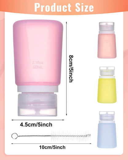 4 Pieces Condiment Squeeze Bottles for Sauces, 60ml/2Oz Silicone Condiment Containers with Lids Leakproof Salad Dressing Container with Reusable Sandwich Bag, Brush (purple pink blue yellow)