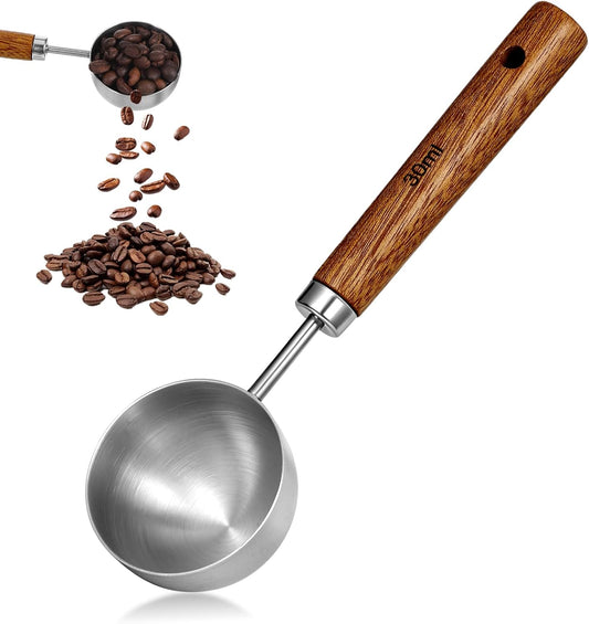 Silver Coffee Measuring Spoon, 30ml Capacity Tablespoon, Stainless Steel Teaspoon Scoop, Walnut Handle, Measuring & Serving Perfect for for Coffee Tea, and More