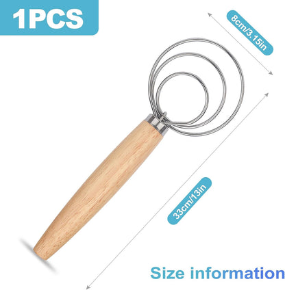 CoguZed Danish Dough Whisk - Stainless Steel Hand Mixer with Wooden Handle, Essential Baking Tool for Sourdough, Artisan Bread & Pastry Dough