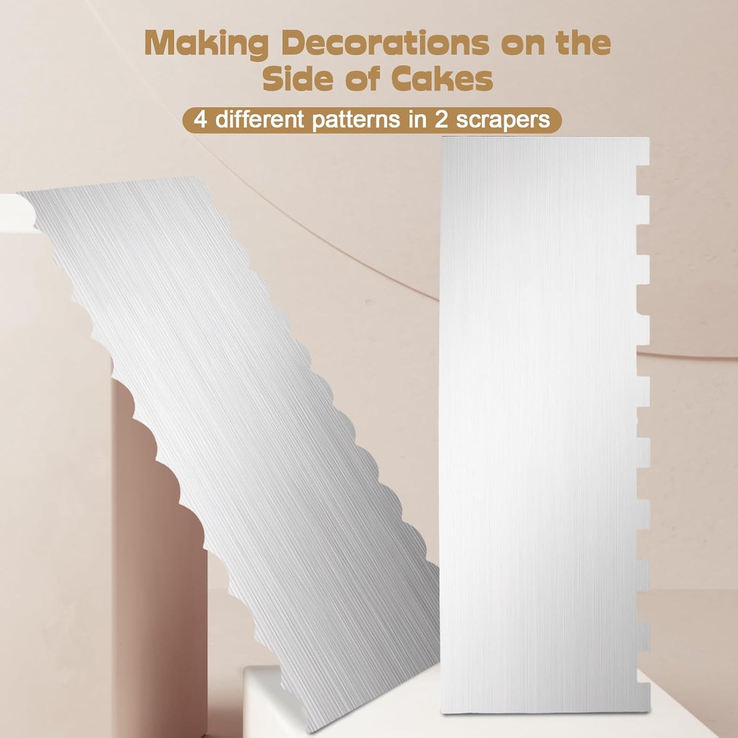 Luomorgo 2 Pack Stainless Steel Cake Scraper - 8.6 Inch Double Patterned Sides for Butter Cream, Mousse & Fondant Smoothing Decorating Comb, Edge Smoother & Frosting Tool