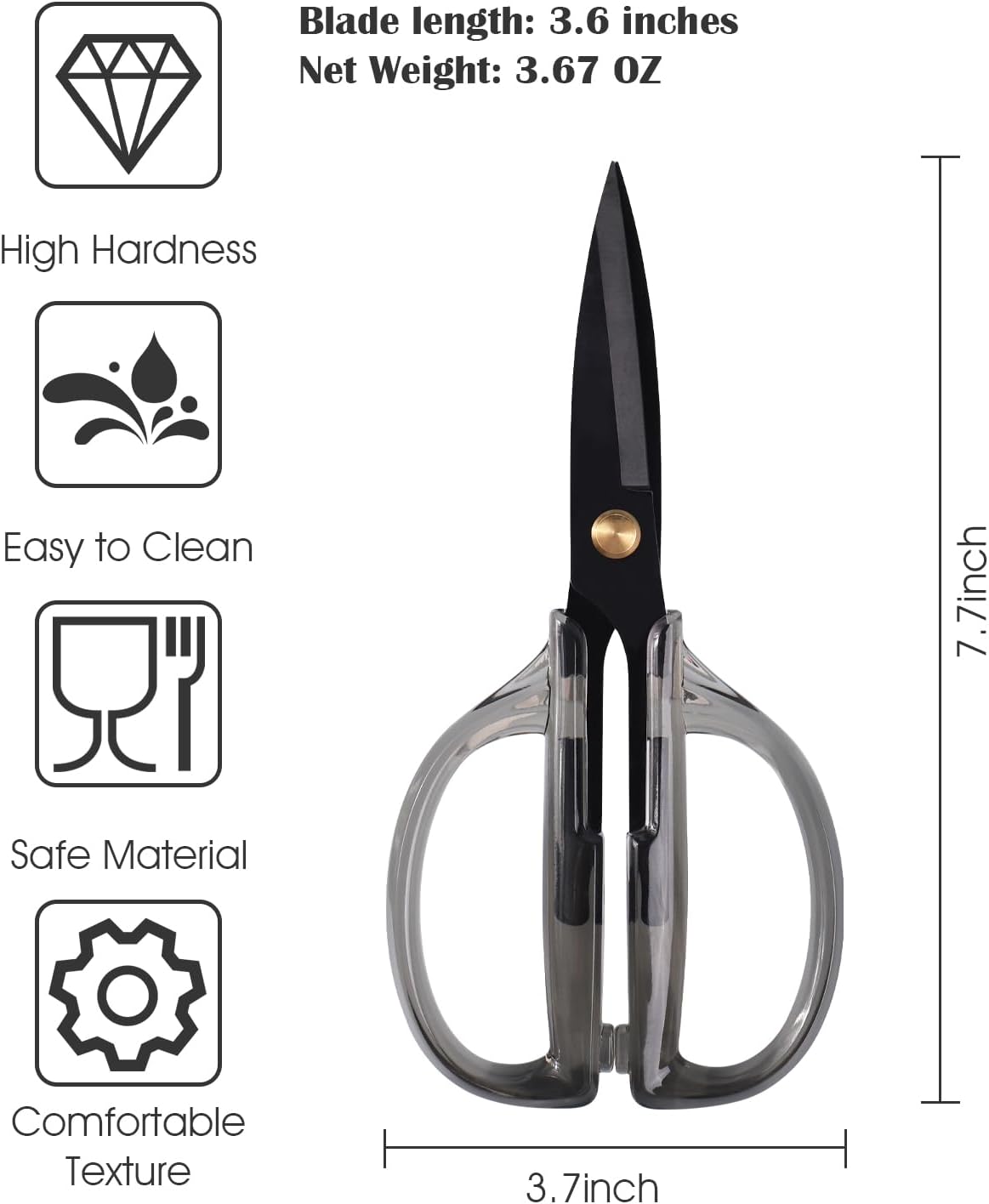 Kitchen Shears Scissors, ARCHIKING 7.7inch Gold Titanium Plated Scissor-Meat and Poultry Shears, Dishwasher Safe, Acrylic Handel All Purpose Stainless Steel Utility Scissor - Diamond Clear