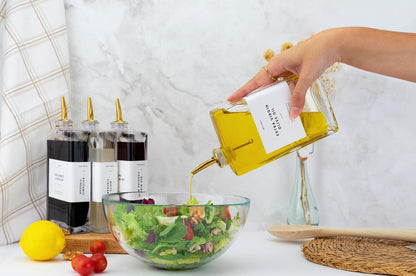 Molimoli Olive Oil Dispenser Bottle for Kitchen, Automatic Pourer, Glass Thin Bottle Dispenser for Kitchen, Olive Oil Cruet, | Set of 2 - Gold