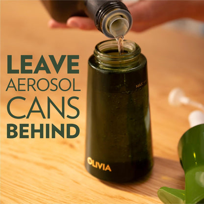OLIVIA SIGNATURE Advanced Kitchen Oil Sprayer with Flairosol Technology, Fine Mist & Portion Control, Refillable Glass Olive Oil Cooking Spray Bottle for Air Fryer, Salad, BBQ, 200ml (Golden Leaves)