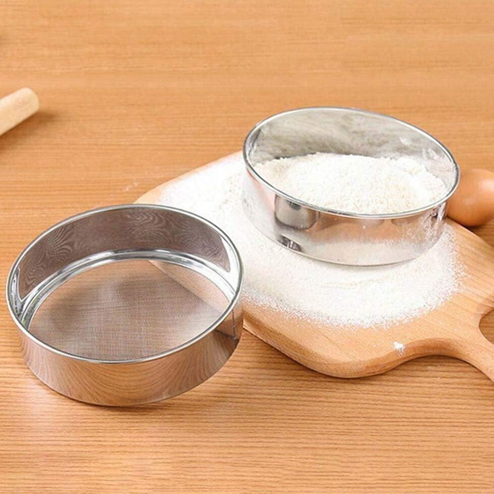 ADESUGATA 2 pack (60/40 Mesh) Professional 6/8/9.5 Inch, Round Flour Sifter for Baking - Flour Sieve Fine Mesh - Premium Rustproof Stainless Steel (8" (20 CM))