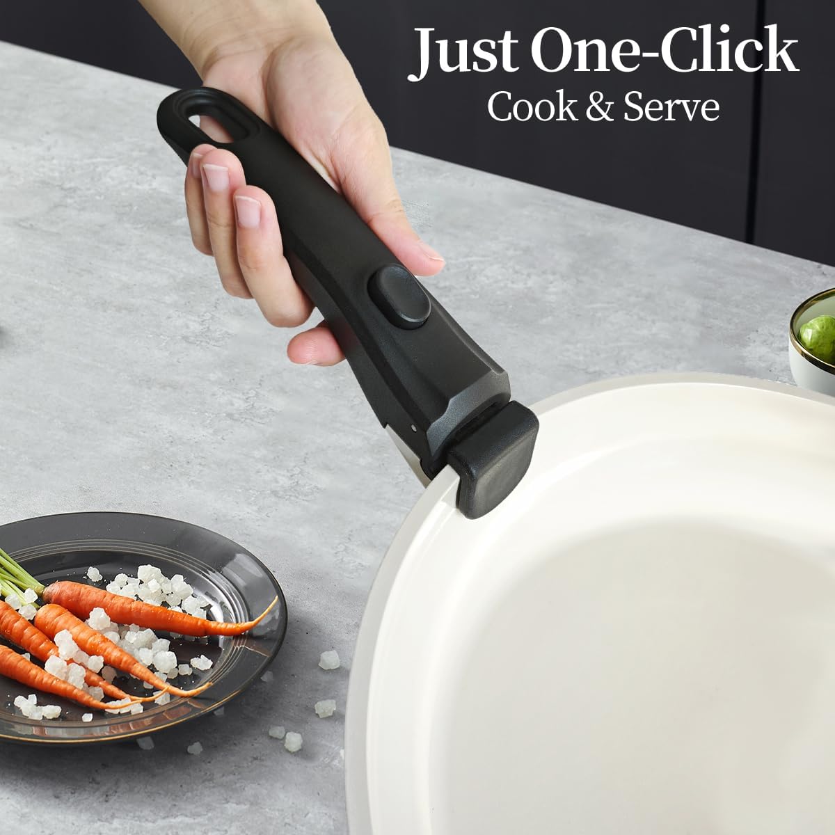 Removable Pot Handle, Universal Pan Handle, Replacement for Pots and Pans, Fits All Cookware, Includes Spoon Rest, Durable & Heat-Resistant, Cream White