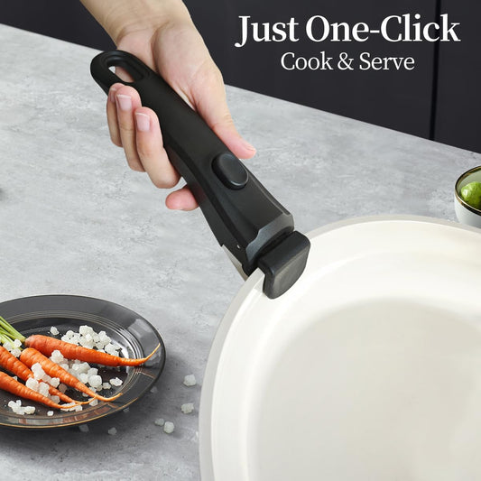 Removable Pot Handle, Universal Pan Handle, Replacement for Pots and Pans, Fits All Cookware, Includes Spoon Rest, Durable & Heat-Resistant, Cream White