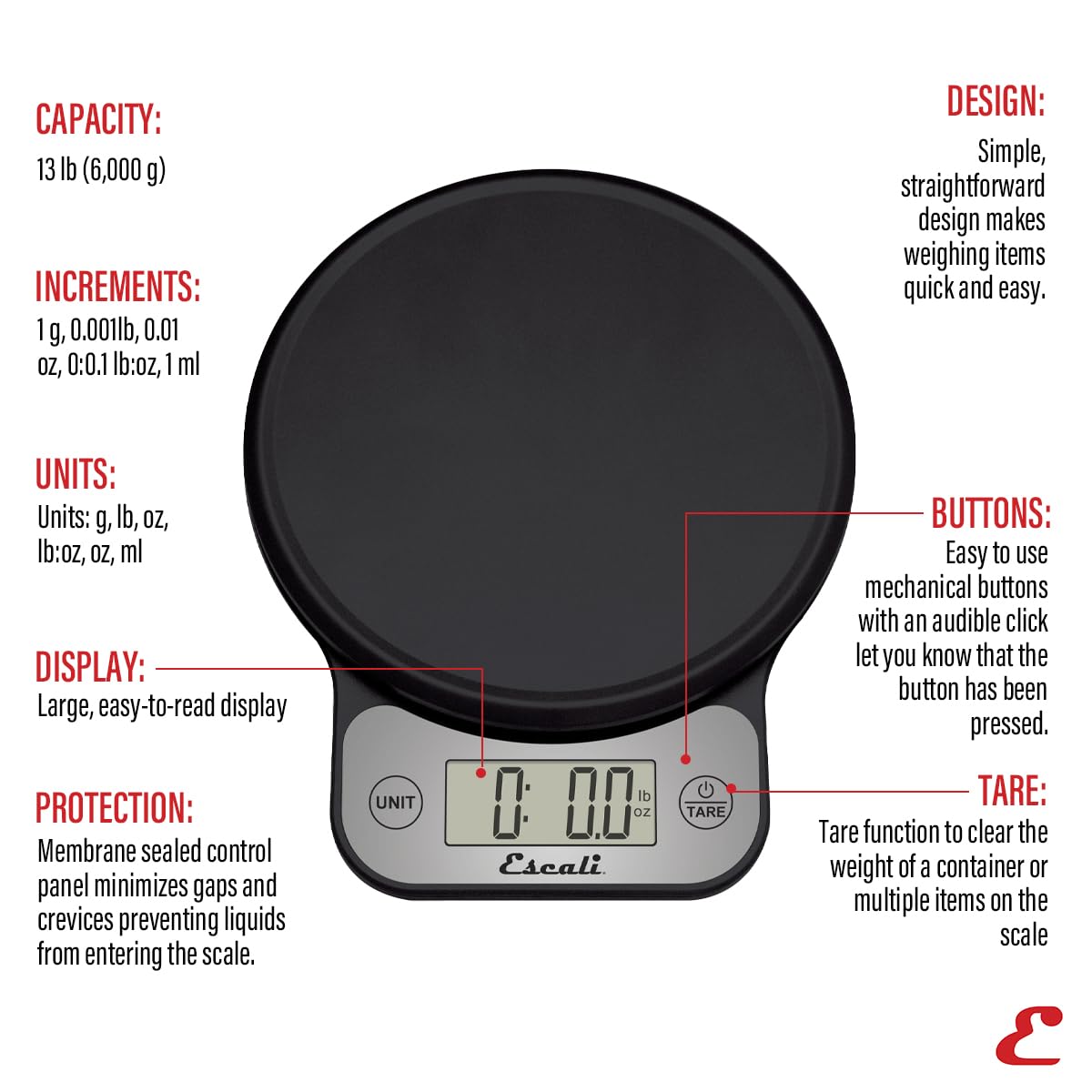 Escali Telero Digital Food Scale, High Precision Kitchen Scale for Cooking, Baking, Portion Control, Meal Prep, Weigh in Grams and Ounces, 11 lb Capacity, Blue (T136)
