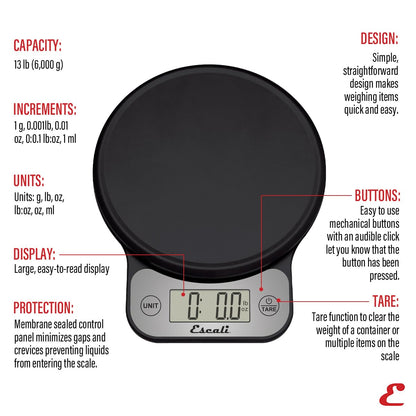 Escali Telero Digital Food Scale, High Precision Kitchen Scale for Cooking, Baking, Portion Control, Meal Prep, Weigh in Grams and Ounces, 11 lb Capacity, Blue (T136)
