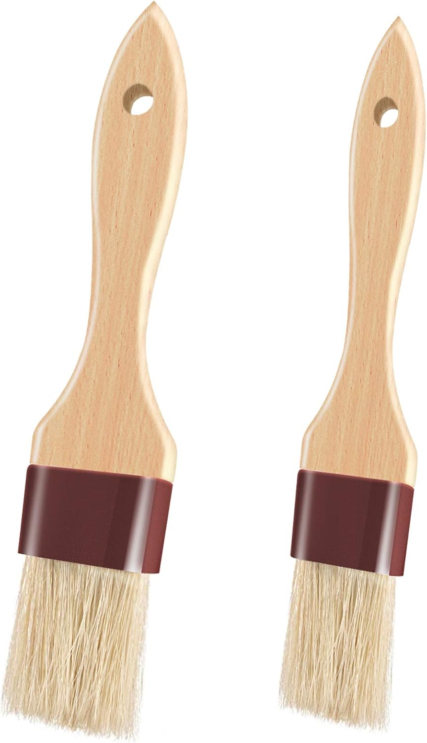 Pastry Brushes for Baking Basting Brush with Boar Bristles and Beech Hardwood Handles Culinary Oil Brush for Barbecue Butter Grill BBQ Sauce Baster Marinade Kitchen Food Cooking Brushes (1"- 2PCS)