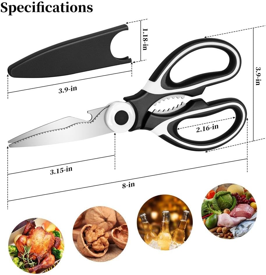 Kitchen Shears - QtoiKce Kitchen Scissors Heavy Duty Stainless Steel Food Shears for Cutting Meat, Fish, Poultry Shears Multipurpose Utility Scissors