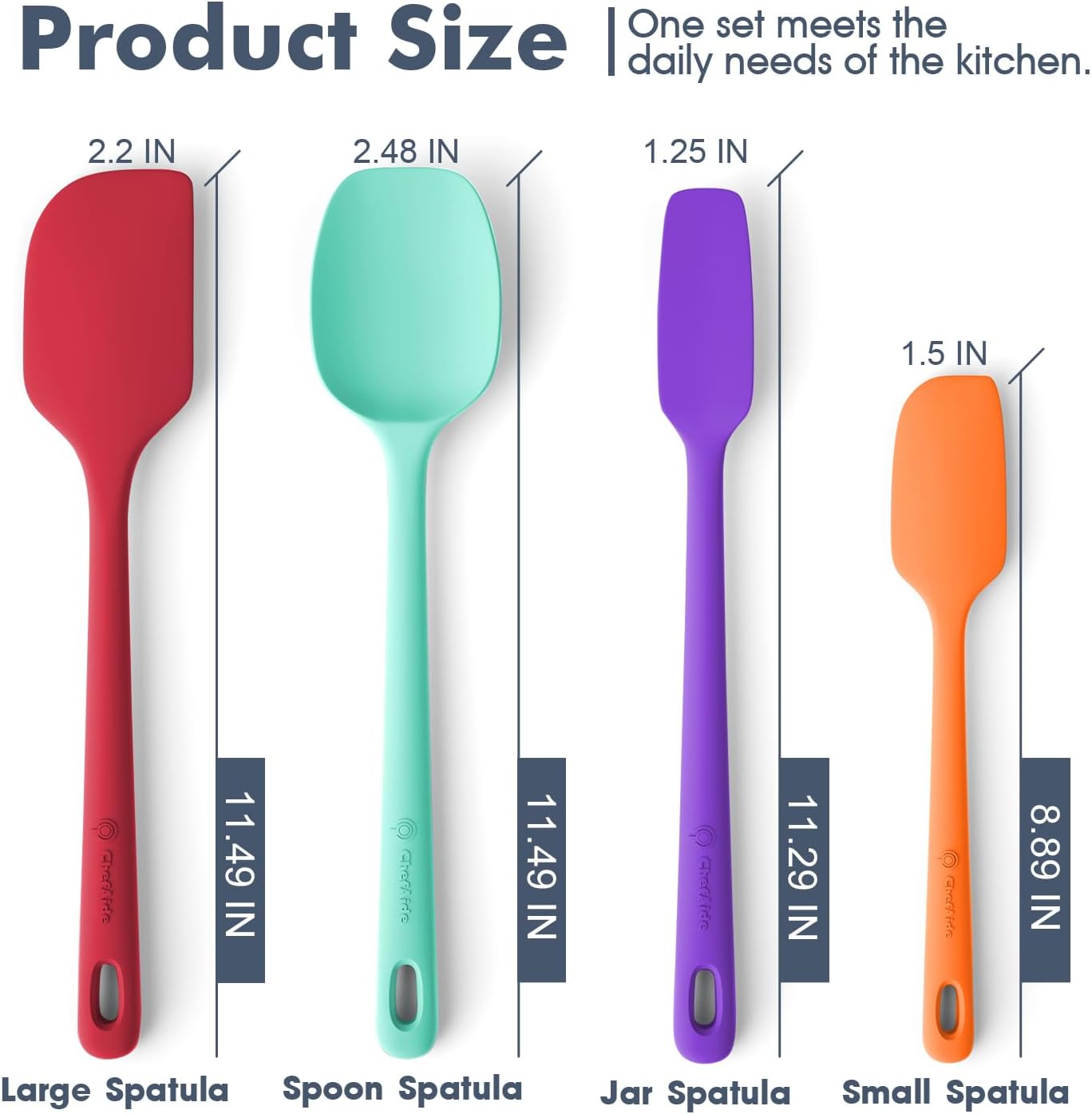 ChefAide 5 Pieces Silicone Spatula Set, Food Grade Rubber Spatula, Upgrade Strong Handle with Ergonomic Grip, Heat Resistant Up to 600°F for Nonstick Cookware, Cooking