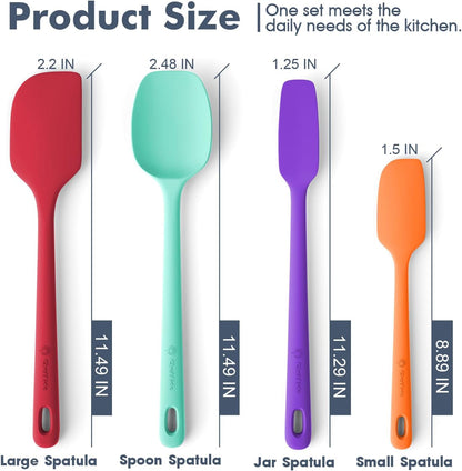 ChefAide 5 Pieces Silicone Spatula Set, Food Grade Rubber Spatula, Upgrade Strong Handle with Ergonomic Grip, Heat Resistant Up to 600°F for Nonstick Cookware, Cooking