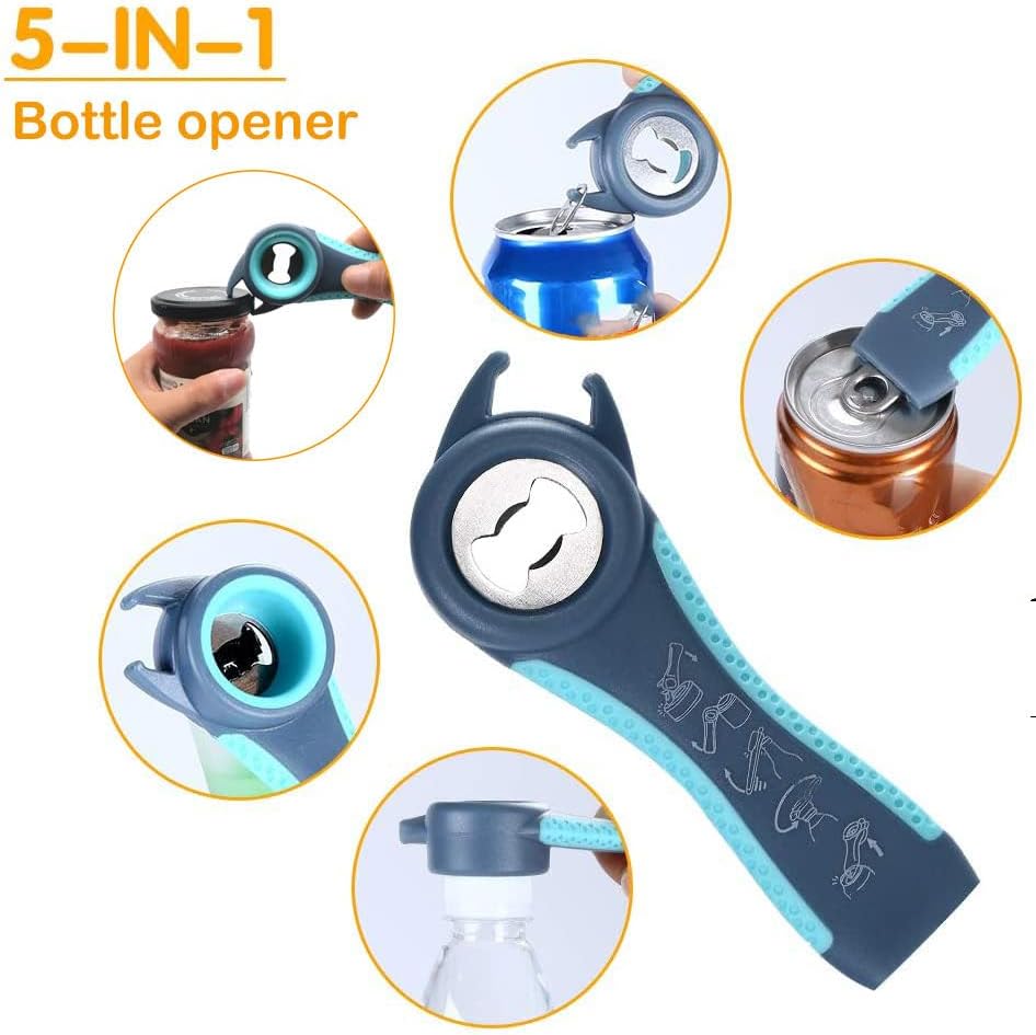 Otstar Jar Opener & Bottle Opener Set for Weak Hands - Multi-Function Kitchen Opener Tool for Seniors with Arthritis, Elderly - Includes Jar Lid Gripper Pad, Corkscrew Opener