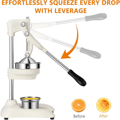 TONGCHANT Manual Juicer, Heavy Duty Cast Iron Juicer | Hand Press Juicer for Orange Lemon Lime Pomegranate & Citrus Fruits, High Leverage for Easy Juicing, Stainless Steel Cup, Easy to Clean, Black