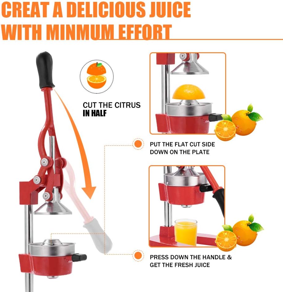 Commercial Heavy Duty Cast Iron Hand Press Manual Orange Citrus Lemon Lime Grapefruit Pomegranate Fruit Juice Squeezer Machine with Stainless Steel Cup