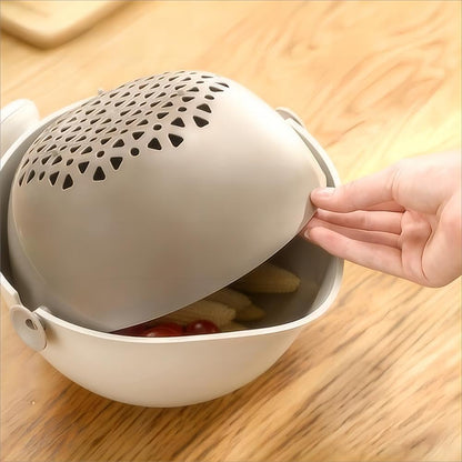 2-1 Kitchen Colander Rotating Washing Basket with Handle - Pasta Strainer - Fruit Washing Bowl with Strainer - Fruit Rinser Container (Avocado Green)
