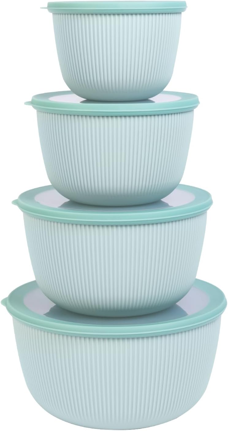 BoxedHome Mixing Bowls with Lids - 8 Piece Plastic Nesting Bowls Set includes 4 Prep Bowls and 4 Lids, Microwave and Dishwasher Safe, Green
